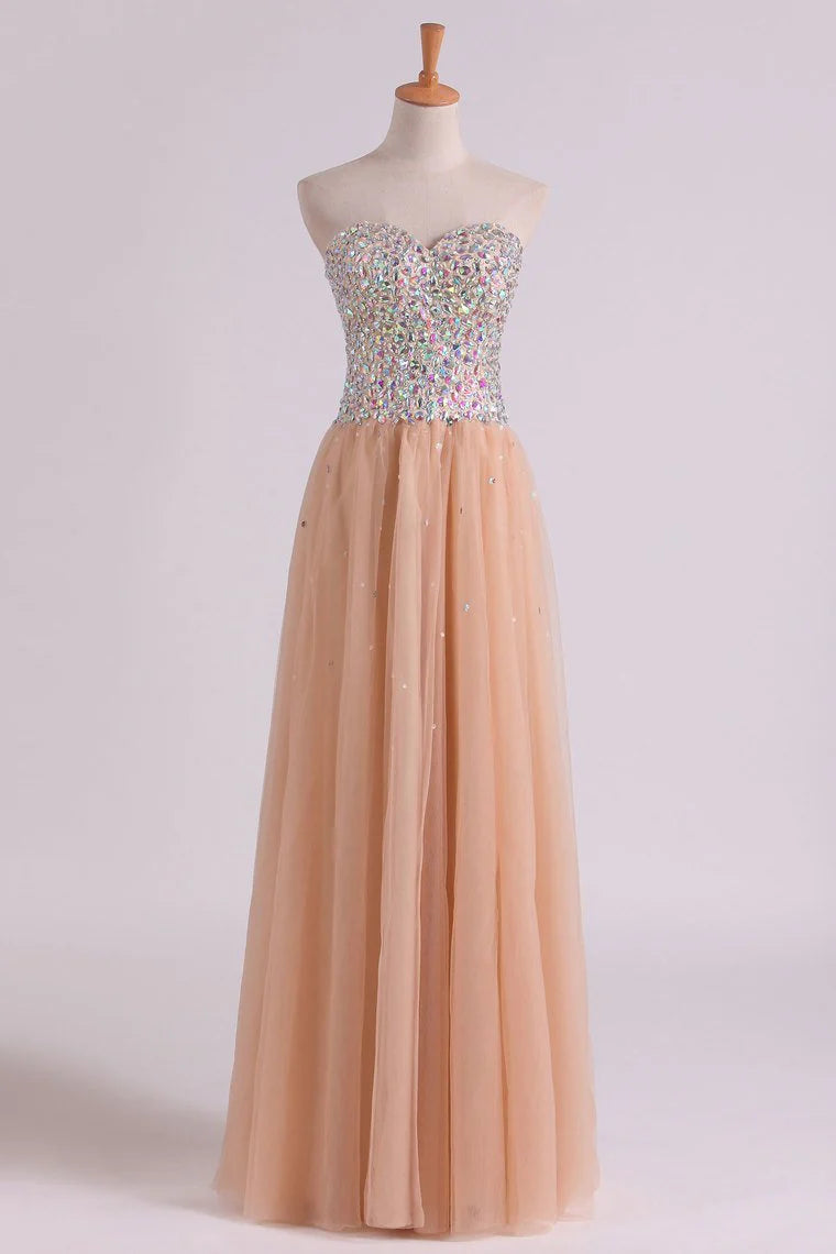 A-Line Party Dress With Colorful Rhinestone Beaded Bodice Tulle